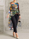 Summer Asymmetrical Blouse Fashion Women Floral Printed Tops Bohemian High Low Long Shirt Casual Long Sleeve Blusa Mujer7