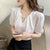 Blouses Top Femme Short Sleeve Blouse Women Blusas Mujer De Moda Verano Beading V-Neck Chiffon White Blouse Shirt Tops E800