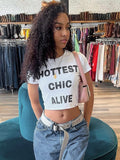 Sexy Letter Print White T-shirts Women Hipster O Neck Short Sleeve Skinny Crop Tops Summer Streetwear Y2K Slim Baby Tees