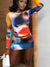 Multicolor Print Two Piece Set Women Sexy O-neck Long Sleeve T-shirts and Mini Skirt Matching Party Club Outfits
