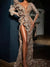 Sequins Maxi Dresses for Women 2023 Fashion Sexy V Neck Split Dresses Chic Elegant Slim Floor Length Evening Dresses