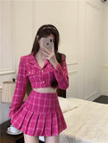 Fall Small Fragrance Vintage Tweed Two Piece Set Women Crop Top Woolen Short Jacket Coat + Mini Skirts Sets Sweet 2 Piece Suits