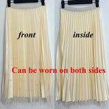 Bjlxn Both Sides Wear Pearls Mesh Skirt Women Summer Velvet High Waist Long Skirts Woman Solid Color A Line Pleated Skirts