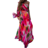 Bjlxn Long Dress Women Y2k Party Dresses High Waist Tie Dye Print Elegant Prom Dress Sexy Work Maxi Beach Vacation Vestidos