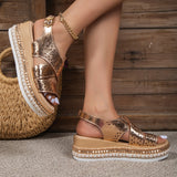 Fashion Rivet Wedge Sandals for Women Summer 2023 Gold PU Leather Platform Sandles Female Punk Thick Sole Gladiator Shoes Woman