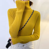 Harajuku Pullover Turtleneck Sweater Women Fall Soft Knit Sweater Slim Elastic Korean Simple Basic Cheap Jumper Solid Tops