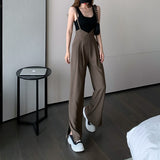 Women Summer Fashion Strap Wide-leg Pants Jumpsuit Casual Loose Drape Split Trousers High Waist Bodysuit Sling One-piece Pants