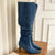Pleated High Heels Denim Boots for Women 2023 Autumn Jeans Knee High Cowboy Boots Woman Blue Thin Heeled Long Botas Feminina