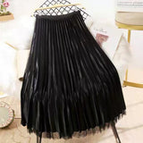 Bjlxn Both Sides Wear Pearls Mesh Skirt Women Summer Velvet High Waist Long Skirts Woman Solid Color A Line Pleated Skirts