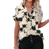 2023 New Floral Blouse Women Turn-down Collar Short Sleeve Fashion Plus Size Casual Blouses Elegant Lady Office Work Shirts Tops