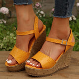 Women's Patent Leather Wedge Sandals Ankle Strap Chunky Platform Sandals Women Summer 2023 Thick Sole Non Slip Beach Shoes Woman