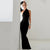 New Summer Stylish Skinny Asymmetric Hollow Sexy Backless Solid Color One-Shoulder Maxi Dress for Women