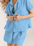 100% Cotton Women's Pajamas Suits With Shorts Solid Color Sleepwear Single Breasted Short Sleeve Set Woman 2 Pieces Nightie