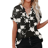 2023 New Floral Blouse Women Turn-down Collar Short Sleeve Fashion Plus Size Casual Blouses Elegant Lady Office Work Shirts Tops