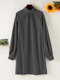 Fashion OL Bohemian Dress Women Puff Sleeve Sundress Casual Polka Dot Knee Vestido Party Holiday Turtleneck Robe Longue 7