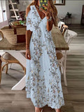 Women Bohemian Deep V-Neck Summer Party Dress Printing Short Sleeve Hollow Out Ladies Dress Elegant Streetwear Dropshipping