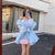New Summer Korean Sweet Two Piece Set Women Short Shirt Blouse Crop Top + Mesh Cake Skirt Suits Fashion Fairy 2 Piece Suits