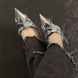 Y2K Silver High Heels Sandals Women Summer 2023 Punk Goth Pointed Toe Party Shoes Woman Metallic Thin Heeled Dress Pumps Ladies