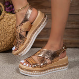 Fashion Rivet Wedge Sandals for Women Summer 2023 Gold PU Leather Platform Sandles Female Punk Thick Sole Gladiator Shoes Woman