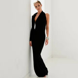 New Summer Stylish Skinny Asymmetric Hollow Sexy Backless Solid Color One-Shoulder Maxi Dress for Women