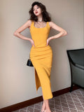 Summer Sleeveless Midi Dress New Women Elegant Female Casual One Piece Vestdios  Lady Fashion Clothes Dresses