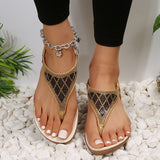 Crystal Wedge Gladiator Sandals Women Summer 2023 Elastic Band Clip Toe Thong Sandals Mujer Plus Size Non Slip Beach Shoes Woman