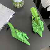 2023 New Bow-knot Women Slipper Fashion Pointes Toe Slip On Ladies Mules Shoes Elegant Thin High Heel Sandal