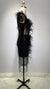 Luxury Feather Dress High Quality Sequins Mini Black Dress Sexy V Neck Long Sleeves Vintage Vestios Celebrity Night Club Wear
