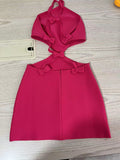 Summer New Arrival Sleeveless Halter Sexy Fuchsia High Waist Bow Bandage Hollow Out Slim Short Mini Dress GE914