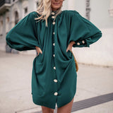 Spring Autumn Fashion Women Streetwear Long Shirts Casual Solid Color Long Sleeves Buttons Cardigan Elegant Stand Collar Shirts