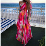 Bjlxn Long Dress Women Y2k Party Dresses High Waist Tie Dye Print Elegant Prom Dress Sexy Work Maxi Beach Vacation Vestidos