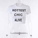 Sexy Letter Print White T-shirts Women Hipster O Neck Short Sleeve Skinny Crop Tops Summer Streetwear Y2K Slim Baby Tees