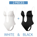 Bodysuit Shapewear Deep V-Neck Body Shaper Backless U Plunge Thong Shapers Waist Trainer Women Clear Strap Padded Push Up Corset