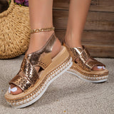 Fashion Rivet Wedge Sandals for Women Summer 2023 Gold PU Leather Platform Sandles Female Punk Thick Sole Gladiator Shoes Woman