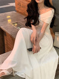 Off Shoulder White Dress Women Summer 2023 New Fashion Sexy Party Elegant Slim A Line Long Robe Fashion Bodycon Black Clothes