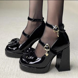 Punk Heart Buckle High Heels Pumps Women 2023 Autumn Y2K Black Chunky Platform Lolita Shoes Woman Bowtie Thick Heel Gothic Shoes