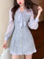 New Spring Vintage Sexy See-through Chiffon Patchwork Tweed Mini Dress Women Ribbon Bow Single-breasted Long Sleeve Party Dress