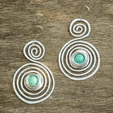 Ethnic Round Blue Green Stone Hook Earrings for Women Bohemian Jewelry Gold Color Metal Spiral Dangle Earrings Gift