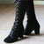 2023 Black boots women Shoes  knee high Women Casual Vintage Retro Mid-Calf Boots Lace Up Thick Heels Shoes