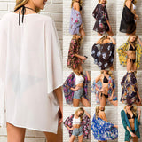 Summer Women Chiffon Cover Up Boho Floral Kimono Cardigan Sheer Half Sleeve Beach Swimwear Blouse Shirts For Female Tops