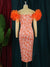 Red Midi Dresses for Women Party Wedding Evening Strapless Short Sleeve Print Robes Femmes Pencil Birthday Celebrate Summer 4XL