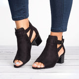 Women's Casual Sandals Fashion Fish Mouth Buckle High Heels Sexy Open Toe Chunky Heel Ankle Boots Plus Size Sandalias Femininas