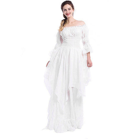 Vintage Victorian Medieval Dress Puff Sleeve Off Shoulder Dress Costume For Women Solid Cosplay Prom Princess Gown Gothic Dress