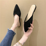 Woman Mules Shoes Outdoor Women Slippers Female Square Toe Shallow Low-heel Casual Shoes Comfortable Slippers Slides