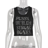 Rhinestone Letter Print Sexy Crop Top Women Harajuku Sleeveless Hipster Tank Tops Summer Y2K Clothes Slim Vest Tees