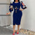 African Ladies Dresses Elegant Wrist High Waist V Neck Vintage For Work Office Business Fashion Slim Vestidos Dress Midi