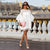 Women White Dresses Sweet O Neck 3 Layers Bell Sleeve Shift Dress See Through Tulle Cover Mini Loose Robes Elegant Fashion