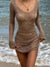 Crochet Knitted  Summer Beach Dress Women V Neck See Through Sweater Dresses Solid Long Sleeve Casual Bikini Wear