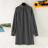 Fashion OL Bohemian Dress Women Puff Sleeve Sundress Casual Polka Dot Knee Vestido Party Holiday Turtleneck Robe Longue 7