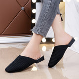 Woman Mules Shoes Outdoor Women Slippers Female Square Toe Shallow Low-heel Casual Shoes Comfortable Slippers Slides